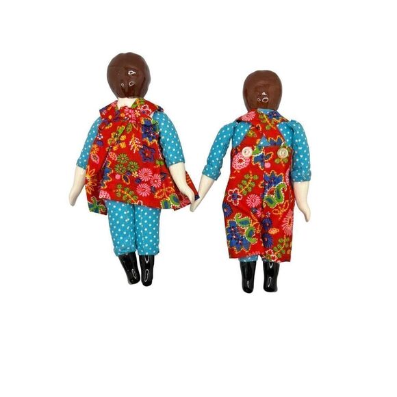 ️ 4 Vintage Cajun Handmade Porcelain Doll Pairs (1930s-40s) - Floral Charm! - Picture 4 of 9